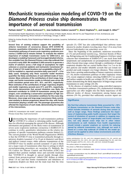 Mechanistic Transmission Modeling of COVID-19 on the Diamond Princess Cruise Ship Demonstrates the Importance of Aerosol Transmission