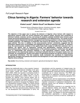 Citrus Farming in Algeria: Farmers’ Behavior Towards Research and Extension Agenda