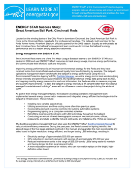 ENERGY STAR Success Story: Great American Ball Park, Cincinnati Reds