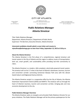 Public Relations Manager Atlanta Streetcar