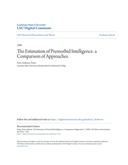 The Estimation of Premorbid Intelligence: a Comparison of Approaches