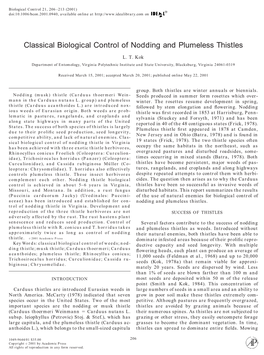 Classical Biological Control of Nodding and Plumeless Thistles