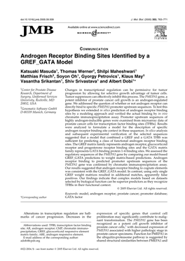 Androgen Receptor Binding Sites Identified by a GREF GATA Model