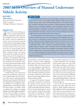 2007 MTS Overview of Manned Underwater Vehicle Activity