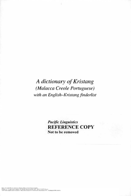 A Dictionary of Kristang (Malacca Creole Portuguese) with an English-Kristang Finderlist