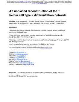 An Unbiased Reconstruction of the T Helper Cell Type 2 Differentiation Network