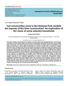 Can Communities Close to Bui National Park Mediate the Impacts of Bui Dam Construction? an Exploration of the Views of Some Selected Households