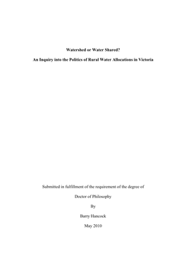 An Inquiry Into the Politics of Rural Water Allocations in Victoria