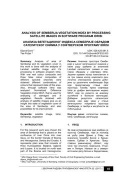 Analysis of Semberija Vegetation Index by Processing Satellite Images in Software Program Idrisi Анализа Вегетаци