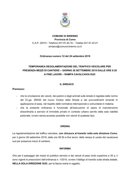 COMUNE DI BRIENNO Provincia Di Como C.A.P