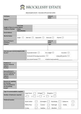 Brocklesby Estate - Housing Application Form