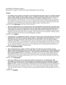 2010 Hybrid Tournament: Lisgar a Questions By: Angela Li, Patrick Liao, Stuart Mcdonald, Joe Su, Di Xiao