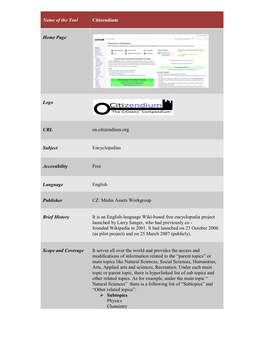 Name of the Tool Citizendium Home Page Logo URL En.Citizendium