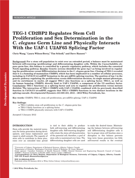 TEG-1 CD2BP2 Regulates Stem Cell Proliferation and Sex Determination in the C