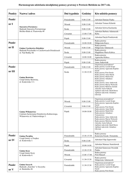 Harmonogram Udzielania Nieodpłatnej Pomocy Prawnej W Powiecie Bielskim Na 2017 Rok