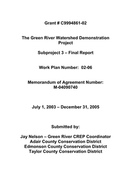 Green River Watershed Demonstration Project: Final Report