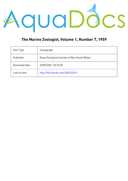 The Marine Zoologist, Volume 1, Number 7, 1959