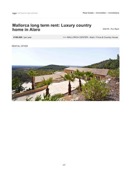 Mallorca Long Term Rent: Luxury Country Home in Alaro 0041R - for Rent