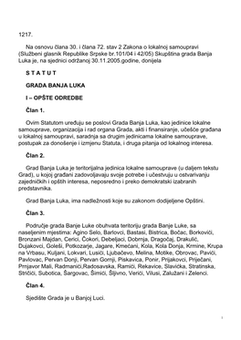 Statut Grada Banja Luka (Službeni Glasnik Grada Banja Luka, Br.4/2000.)