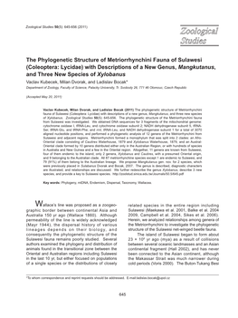 The Phylogenetic Structure of Metriorrhynchini Fauna of Sulawesi