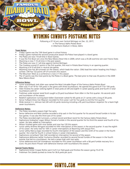 Wyoming Cowboys Postgame Notes Gowyo•Com