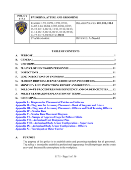 Of 36 POLICY 117.1 UNIFORMS, ATTIRE and GROOMING REVISED