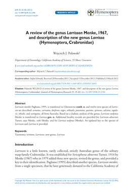 A Review of the Genus Larrisson Menke, 1967, and Description of the New Genus Larrissa (Hymenoptera, Crabronidae)