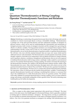 Quantum Thermodynamics at Strong Coupling: Operator Thermodynamic Functions and Relations