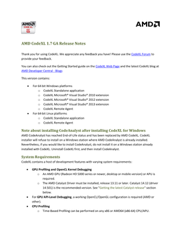 AMD Codexl 1.7 GA Release Notes