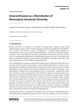 Amaranthaceae As a Bioindicator of Neotropical Savannah Diversity