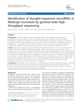 Identification of Drought-Responsive Micrornas in Medicago Truncatula