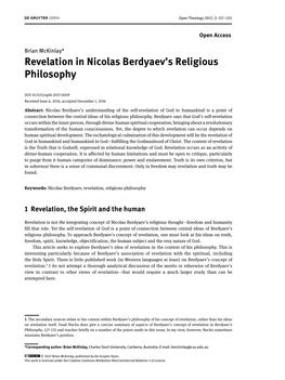 Revelation in Nicolas Berdyaev's Religious Philosophy