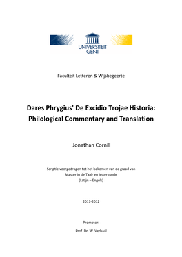Dares Phrygius' De Excidio Trojae Historia: Philological Commentary and Translation
