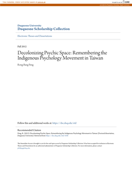 Remembering the Indigenous Psychology Movement in Taiwan Rong-Bang Peng