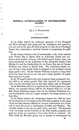 MINERAL INVESTIGATIONS in SOUTHEASTERN ALASKA by A. F