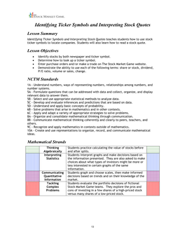 Identifying Ticker Symbols and Interpreting Stock Quotes