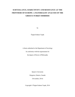 Surveillance, Subjectivity and Resistance at the Frontiers of Europe: a Materialist Analysis of the Greece-Turkey Borders