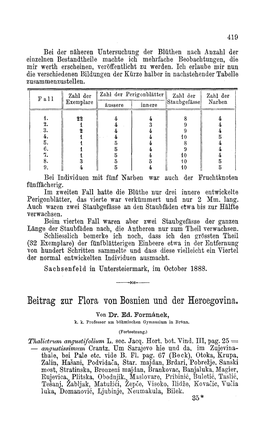 Beitrag Zur Flora Von Bosnien Und Der Hercegovina