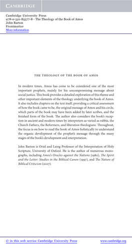 The Theology of the Book of Amos John Barton Frontmatter More Information