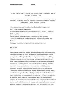 Geophysical Structure of the Southern Alps Orogen, South Island, New Zealand