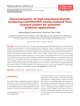 Producing Lactobacillus Strains Isolated from Mustard Pickles for Potential Probiotic Applications