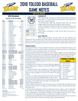 2019 Toledo Baseball Game Notes May 8 Vs