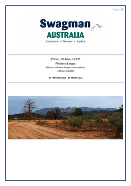 05 March 2021 Flinders Ranges Mildura - Flinders Ranges - Murraylands 7 Days / 6 Nights