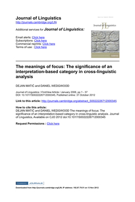 Journal of Linguistics the Meanings of Focus