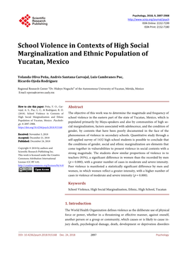 School Violence in Contexts of High Social Marginalization and Ethnic Population of Yucatan, Mexico