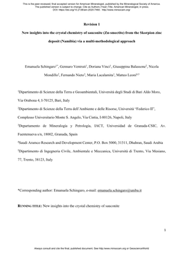 Revision 1 New Insights Into the Crystal Chemistry of Sauconite (Zn