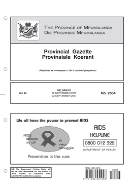 Provincial Gazette Provinsiale Koerant