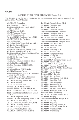 G.N. 8093 JUSTICES of the PEACE ORDINANCE (Chapter 510) the Following Is the Full List of Justices of the Peace Appointed Under