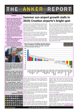 Summer Sun Airport Growth Stalls in 2019; Croatian Airports Growing