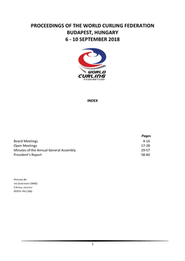 Proceedings of the World Curling Federation Budapest, Hungary 6 - 10 September 2018